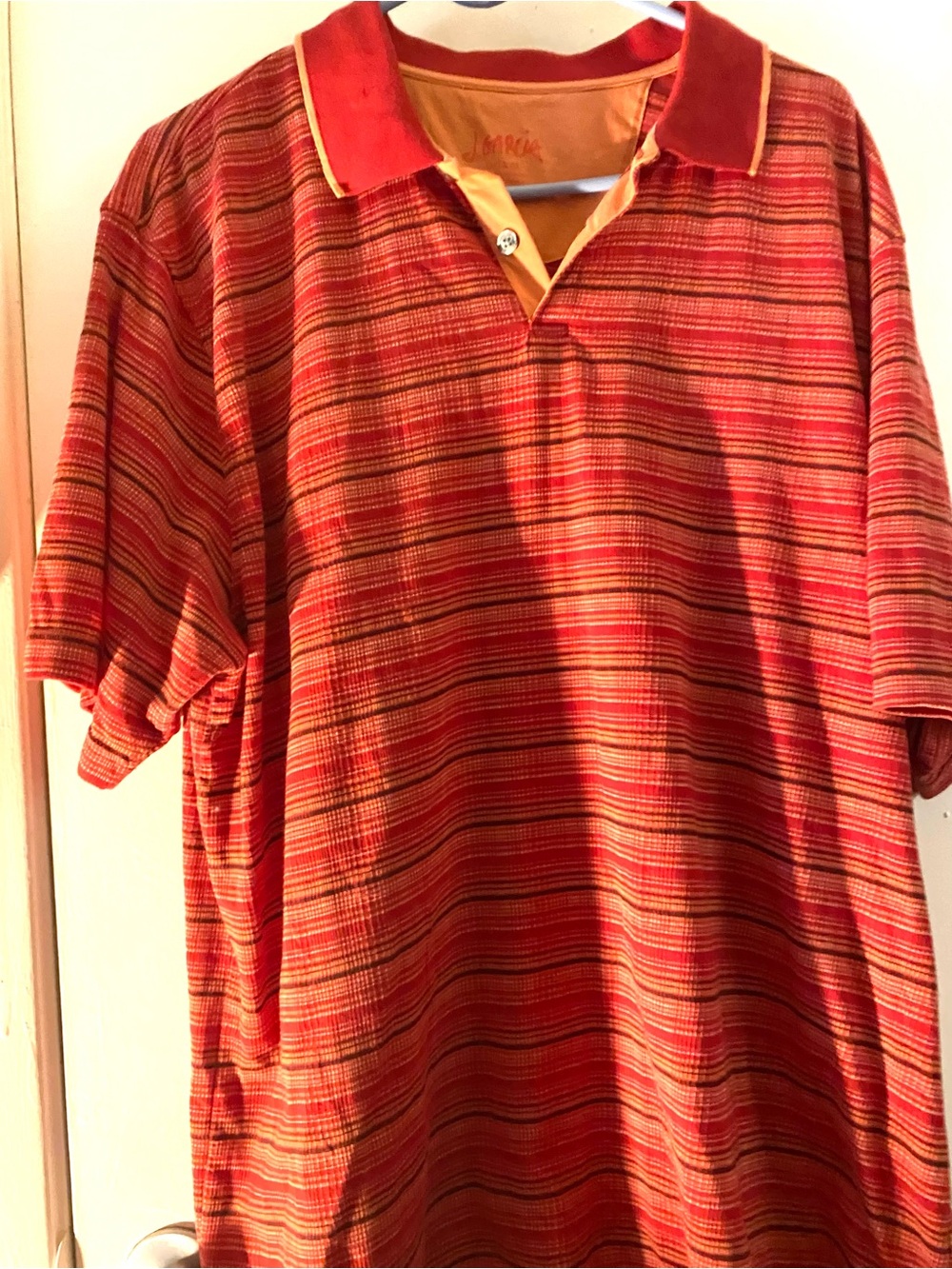 J. Garcia Red and Orange Striped Polo